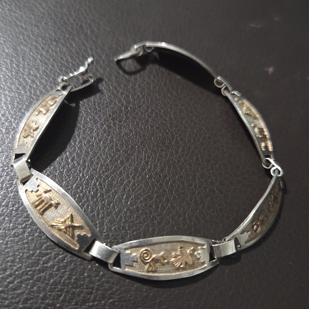 Egyptian Hieroglyphics Streling Silver 950 & Gold Tone Bracelet